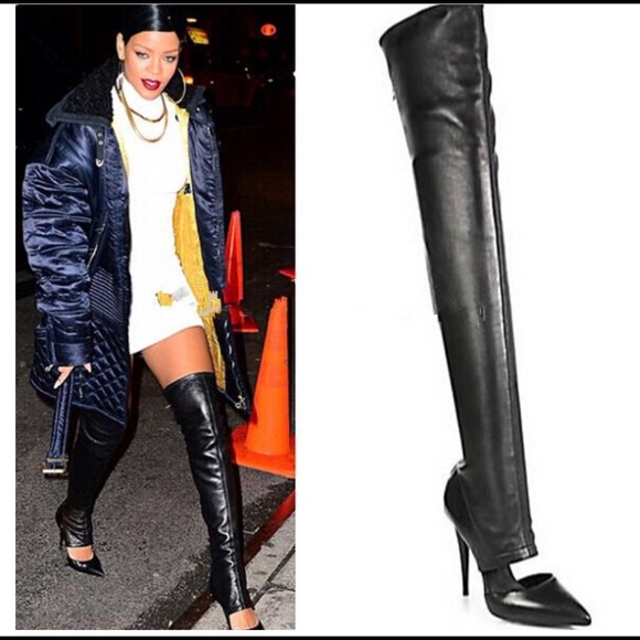 Shoes - Rihanna Inspired Faux Leather Over the Knee Boots